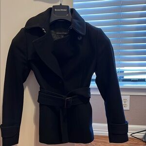 Banana Republic Black Wool Blend Peacoat with Belt and Notched Collar